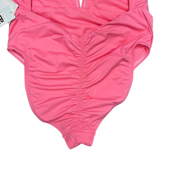 NWT The Bikini Lab Solid Pink Plunge Backless One-Piece Halter Swimsuit Medium - Picture 9 of 9
